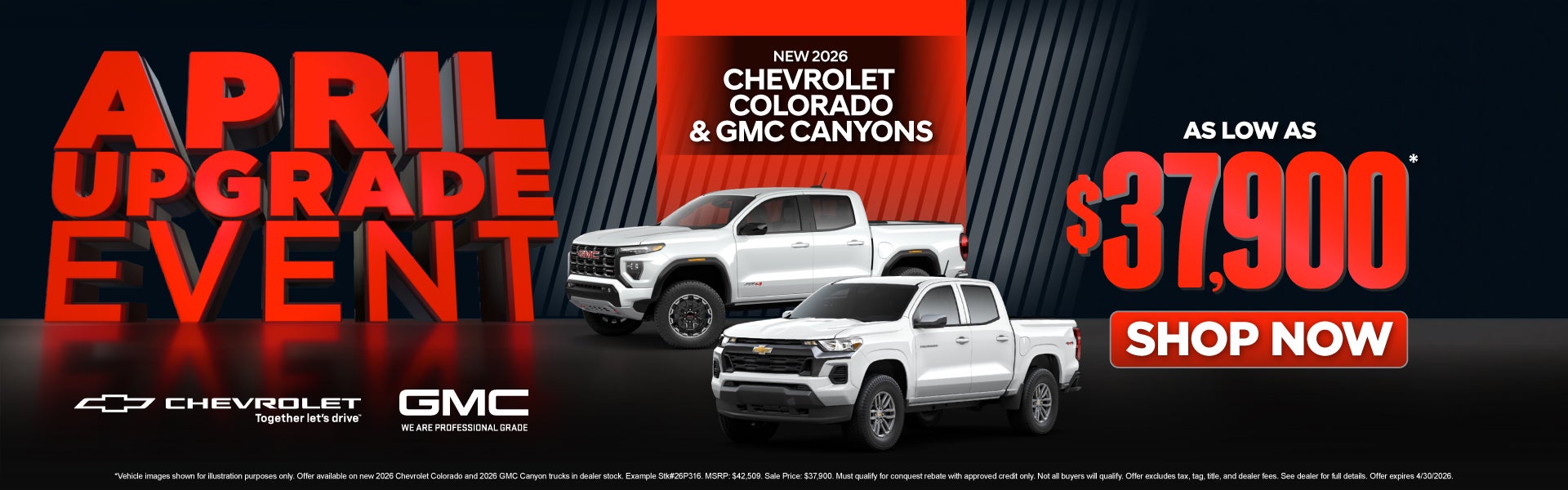 New 2026 Chevrolet Colorado and GMC Canyons	As Low As $37,90