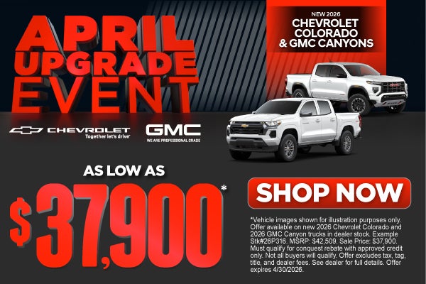 New 2026 Chevrolet Colorado and GMC Canyons	As Low As $37,90