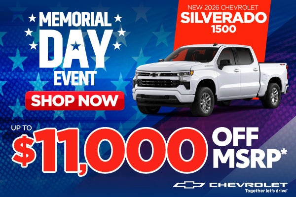 New 2026 Chevrolet Silverado 1500	Up To $11,000 Off MSRP*