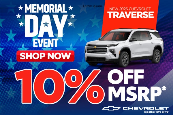 New 2026 Chevrolet Traverse	10% Off MSRP*